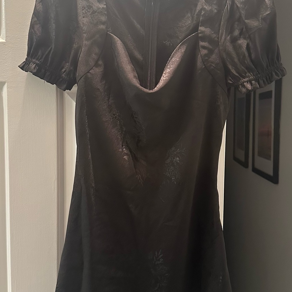 Cotton Candy Black Puff Sleeve Ruched Mini Dress